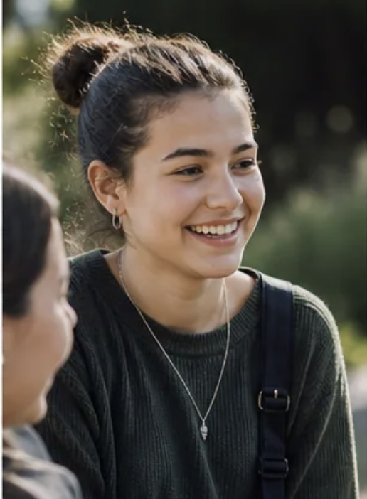 A teen sharing a bright everyday moment with a friend